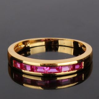   24K gold filled Princess cut ruby lady engagement ring Sz6.5/N