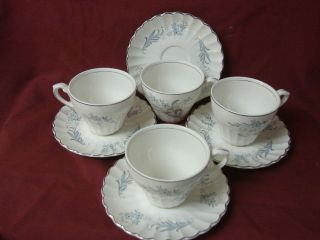 Meakin, China Dinnerware Burlington Blue/Red Flowers set 4 cup and 