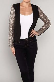 Sequin Sleeve Holiday Glam Dressy Lined Dinner Jacket Cropped Coat 