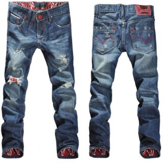 Mens Stylish Designed Straight Slim Fit Trousers Casual Jean Pants 