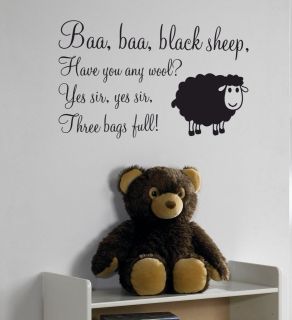 Baa Baa black sheep   Nursery rhyme wall sticker quote   baby, kids 