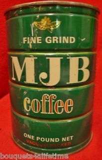 Vintage MJB Coffee Can Tin Fine Grind Vacuum Packed