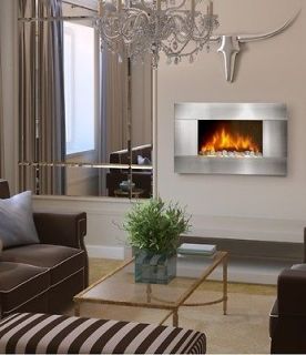 Electric Wall Mount Fireplace 36 Stainless Steel w/Remote + LED Back 