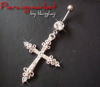   Cross Belly Button Navel Rings Ring Bar Gem Body Piercing Jewelry 33A