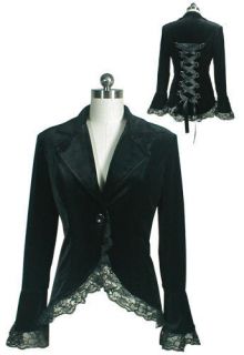 Black Gothic Velvet Corset Coat Jacket Victorian Steampunk Medieval 