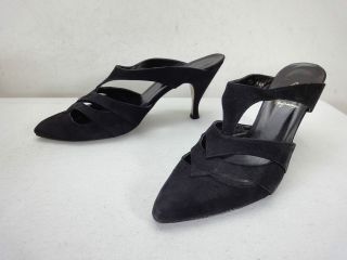 Vintage 1980s 8.5 PEPE JIMENEZ black nubuck Mules Pumps Heels slides 