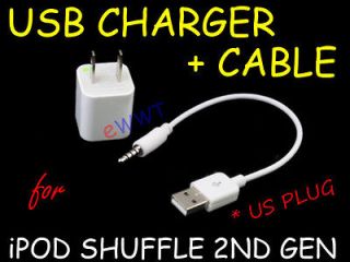 US America Plug USB Cable +AC Charger Adaptor for iPod Shuffle 2nd Gen 