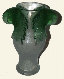 Magnificent RARE LARGE LALIQUE Green Macaw Vase ~ LIMITED EDITION of 