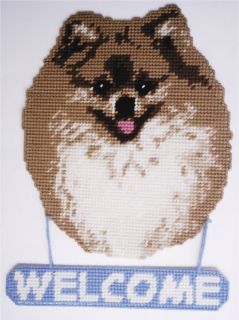 pomeranian dog welcome sign plastic canvas pattern 