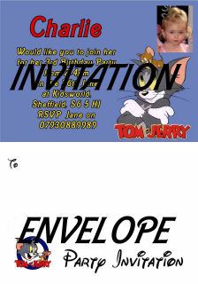 TOM AND JERRY PHOTO PERSONALISED PARTY INVITATIONS X8