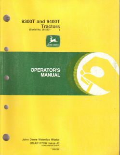John Deere 9300t 9400t Tractor Operators Manual Serial Numbers 901,001 