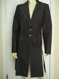ASHRO Long Black Wash Cotton Denim Pinstripe Coat Blazer 12 Unlined 