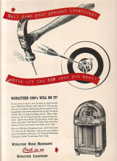 Wurlitzer 1100s phonograph 1948 Ad  nail down your present locations