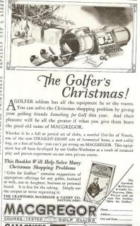 1926 MACGREGOR Golf Clubs XMAS AD~Bag & Balls~golfing