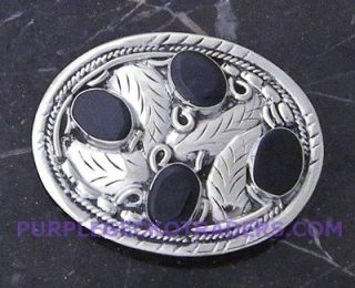 Womens Silver & Black Onyx Belt Buckle BB0256