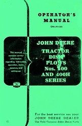 John Deere 400 400H 400 H Disk Disc Plow Operators Manual
