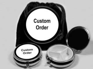 Custom Pocket Mirror and Pill Box with Black Drawstring Pouch