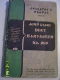 VINTAGE JOHN DEERE OPERATORS & PARTS MANUAL  200 BEET HARVESTER
