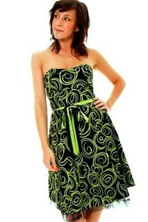 womens green black neon strapless dress prom sz 8 12