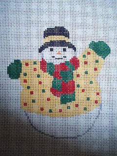 HAND PAINTED NEEDLEPOINT JOVIAL XMAS SNOWMAN BY FANCY CAROLE 14 CT