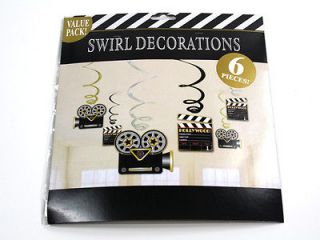 Pack of 6 Hollywood Theme Swirl Decorations Fancy Dress Party
