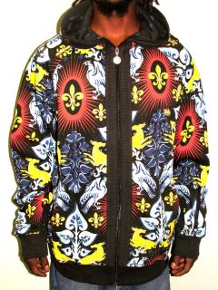 AKADEMIKS Jacket New Mens $114 Tibet Print Black Full Zip Hoodie 