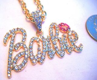 Barbie CLEAR Rhinestone GOLDrtone Necklace Nicki Minaj Inspired 1 3/4