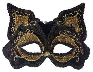 Womens Venetian Mardis Gras Masquerade Halloween Black Cat Mask Adult