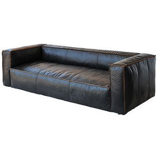 99 Large sofa vintage leather old saddle black reverse stitch superb 