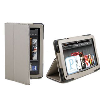Grey Folio PU Leather Stand Case Cover for Kindle Fire 7 Tablet