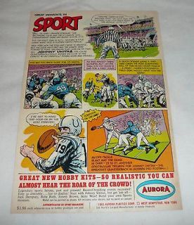 1965 Aurora JOHNNY UNITAS model kit cartoon ad page ~ Baltimore Colts