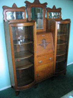 Antique OHIO Victorian DOUBLE Side by Side OAK SECRETARY Bow Front 