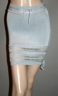   ALAIA  PARIS Light. Blue w/Knit Openwork & Ties Ladies Mini Skirt XS