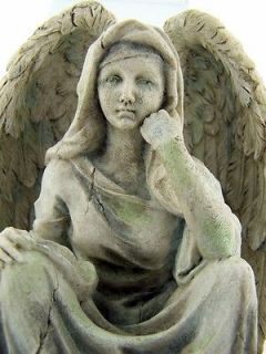  Sorrowful Angel w Wings Flower Ribbon Wreath Base Statue Figure