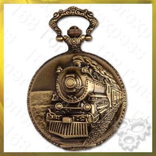 Vintage steam train carved men XMAS GIFT new quartz pocket watch with 