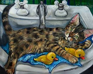 BENGAL CAT in sink LE#4/100 GICLEE Golden Tabby Duck Painting Kasheta 