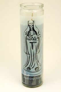   RELIGIOUS Votive Glass Pillar Candle Santisima Muerte Blanca White