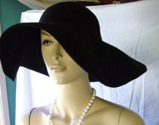 bohemian hat vintage 70s black wool dress felt floppy
