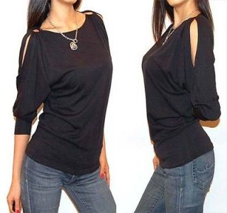 sexy black off shoulder cut out career casual shirt top l