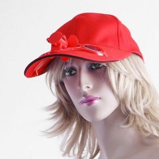 Solar Power Hat Cap with Cooling Fan Red for Outdoor Golf Baseball