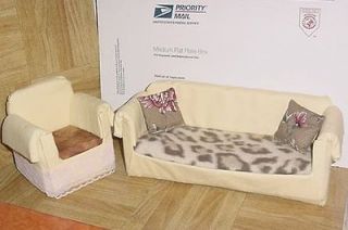 homemade Yellow Royal Barbie size Furniture itty bitty couch & Chair w 