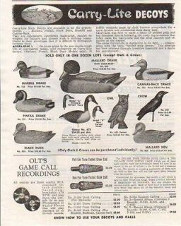 1954 carry lite ad duke goose crow decoy 