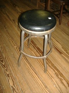 Industrial Iron Retro Modern Stool Chair Bar Cosco Chrome Black Vinyl