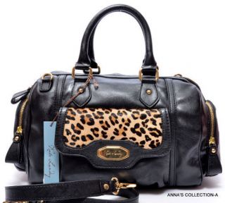nwt kate landry black leopard trim satchel purse
