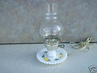   hand painted milk glass hurricane lamp electric 