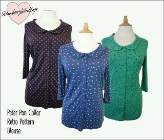 Peter Pan Collar retro pattern 3/4 sleeve blouse / top   3 colour 