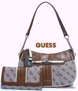 NWT  GUESS ADELISA BROWN/MULTI SATCHEL PURSE WITH MATCHING WALLET