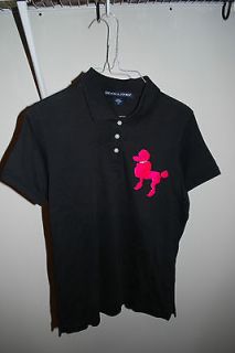 Womens black polo shirt with poodle w/ pink poodle applique  medium