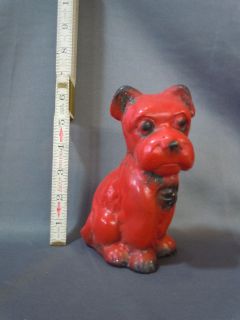Vintage Chalk Dog Carnival Prize Chalkware Cute Red Black Bulldog 