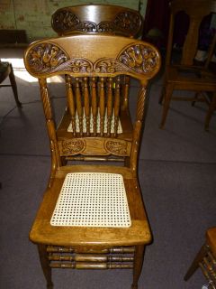 Antique Oak Carved Back, Pressed Back chairs (set of 3) Pressed cane 